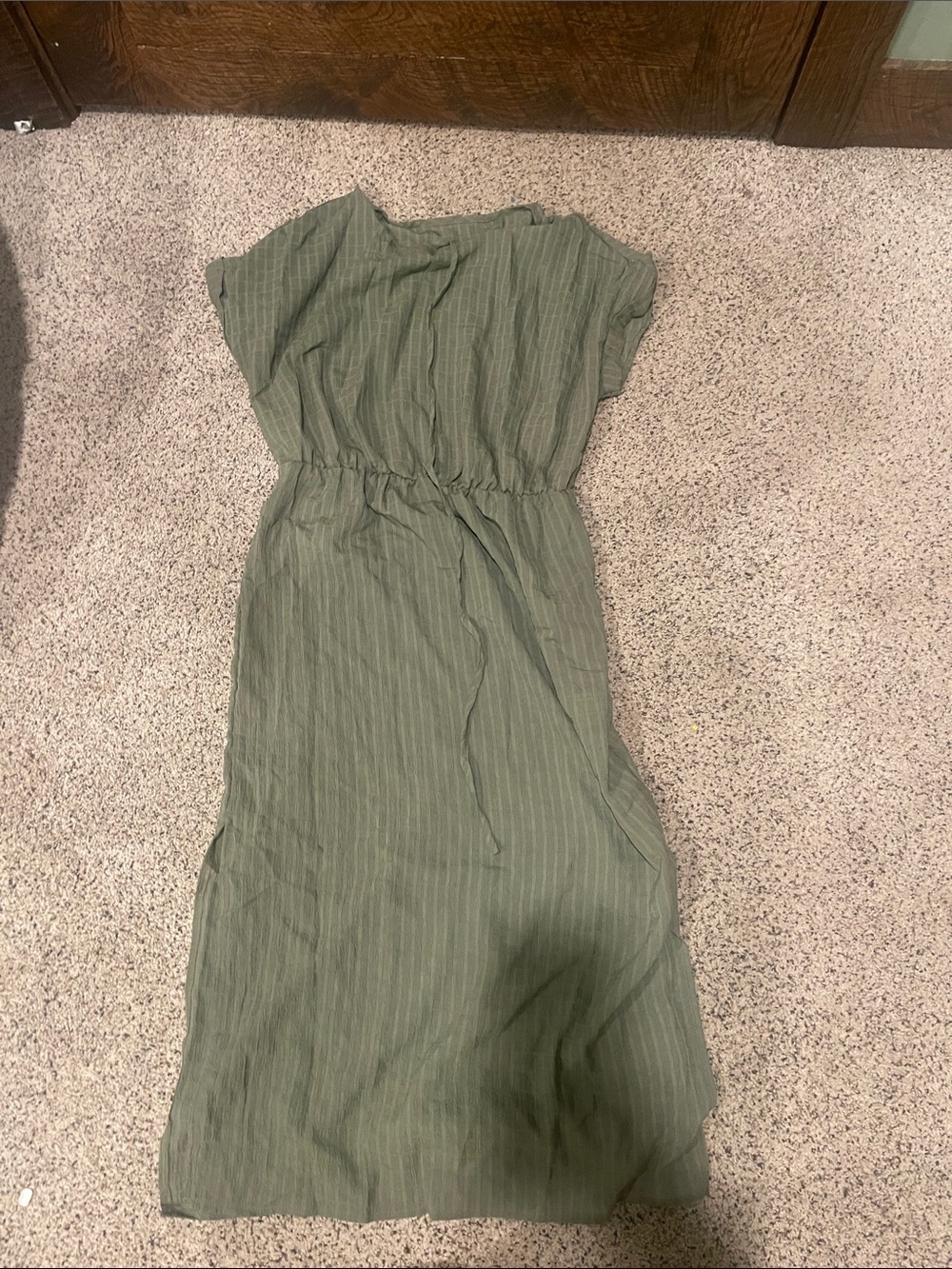 Women's Olive Green Stripe Casual Midi Dress